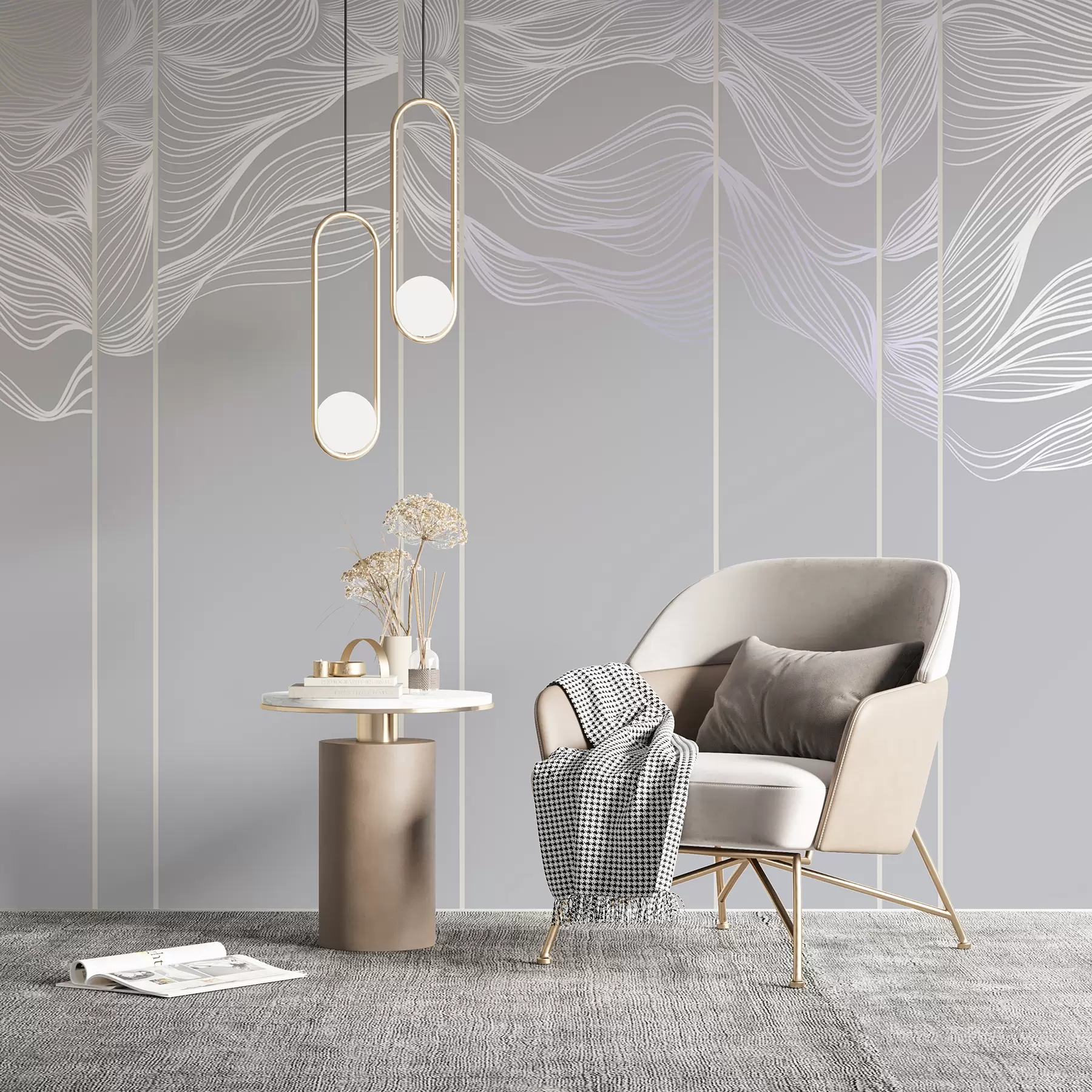 wall murals Текући бели апстрактни таласи на светлосивој позадини w08263v1