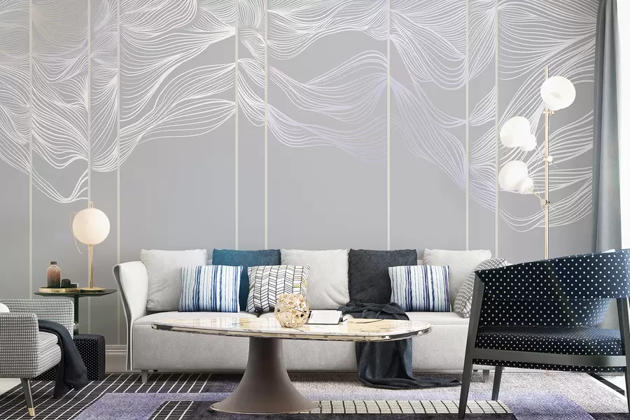 wall murals Текући бели апстрактни таласи на светлосивој позадини w08263v1