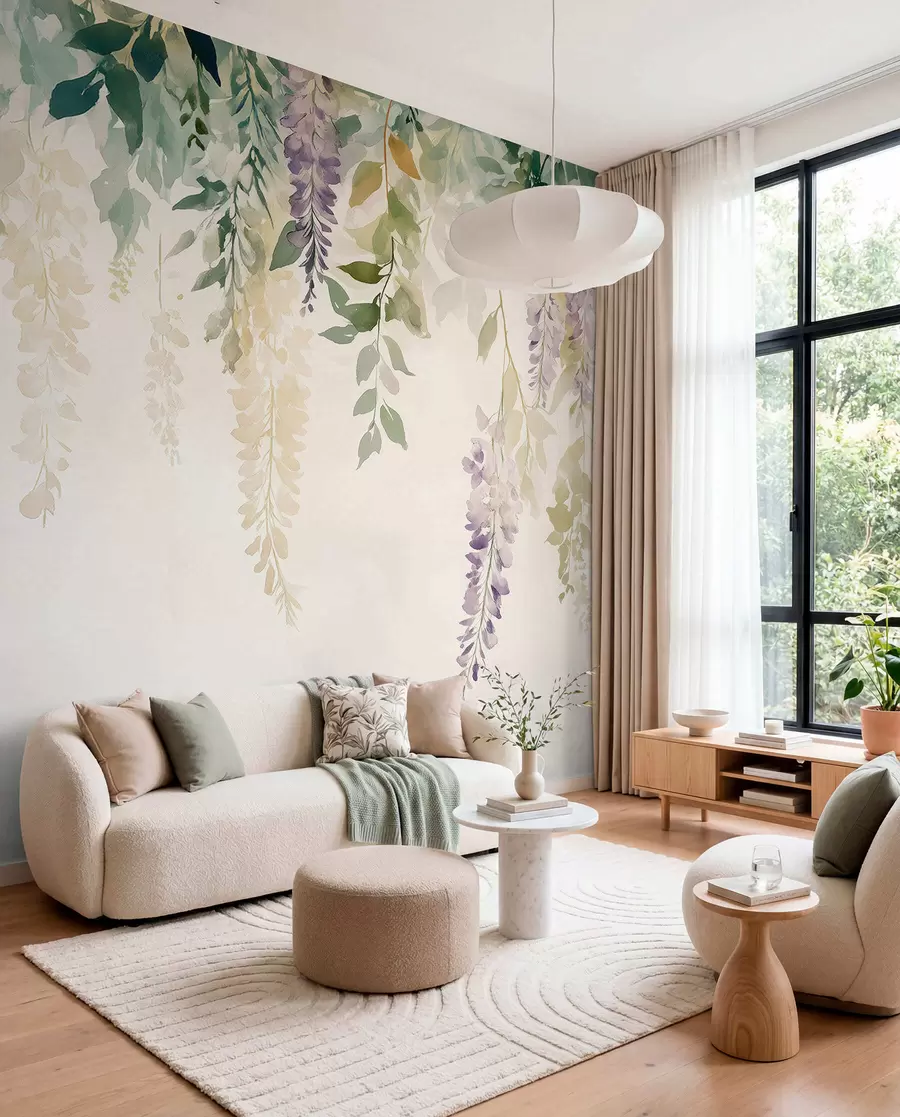 wall murals Орнамент од глициније, цветни, акварел, природне боје w01545