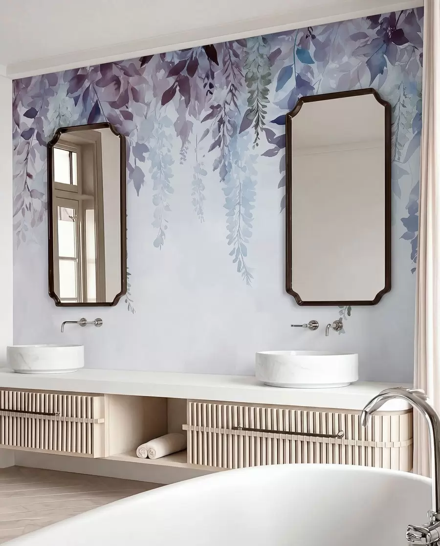 wall murals Орнамент цвећа глициније, цветне, акварелне, плаве и љубичасте боје w01545v1