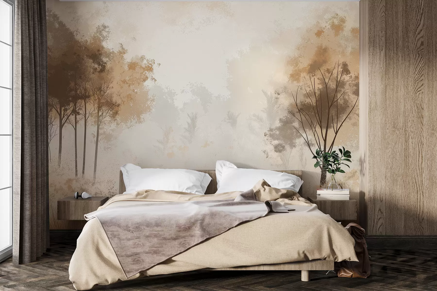 wall murals Пејзажи природе, дрвеће у шуми, грунге текстура, беж боје w01564
