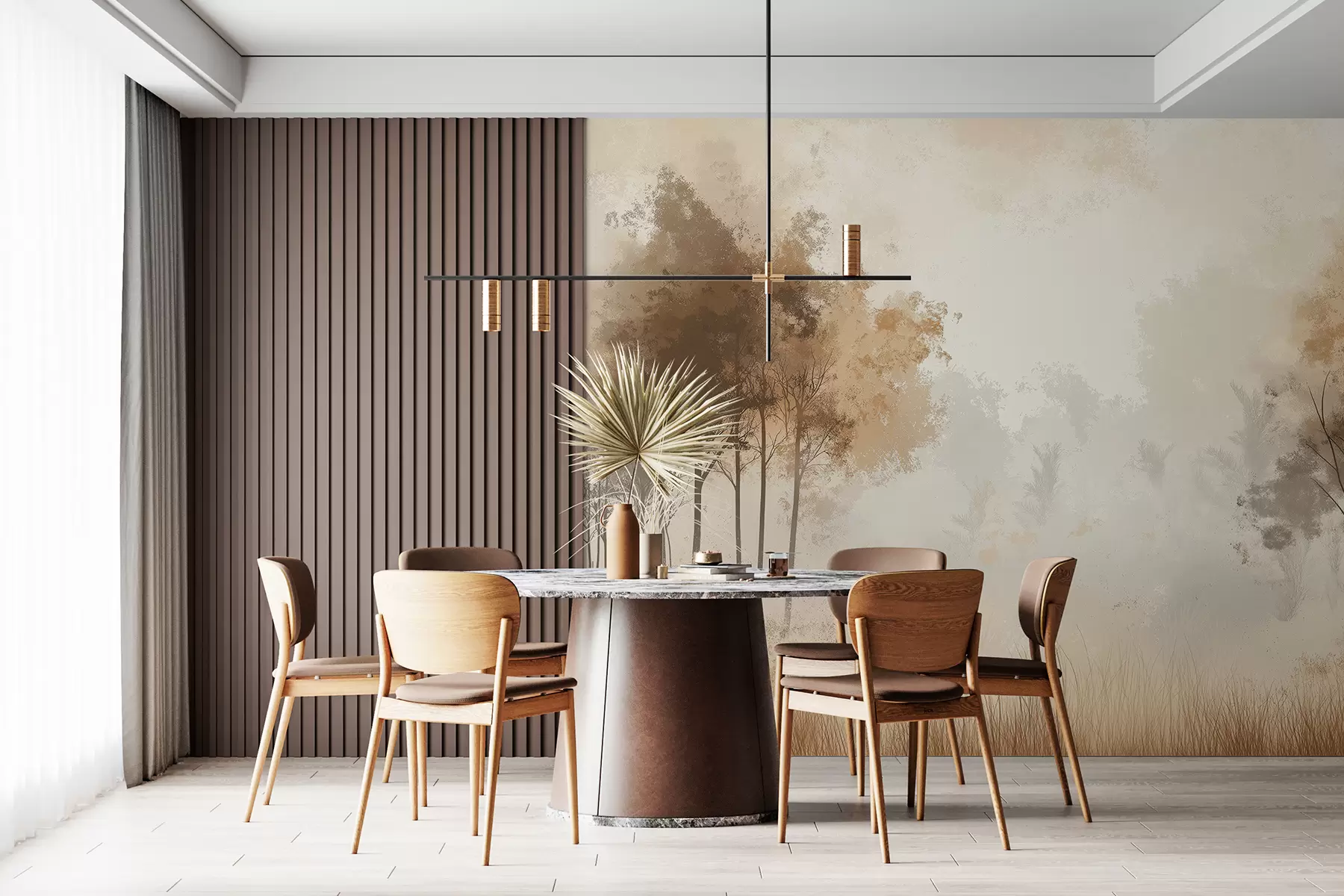 wall murals Пејзажи природе, дрвеће у шуми, грунге текстура, беж боје w01564