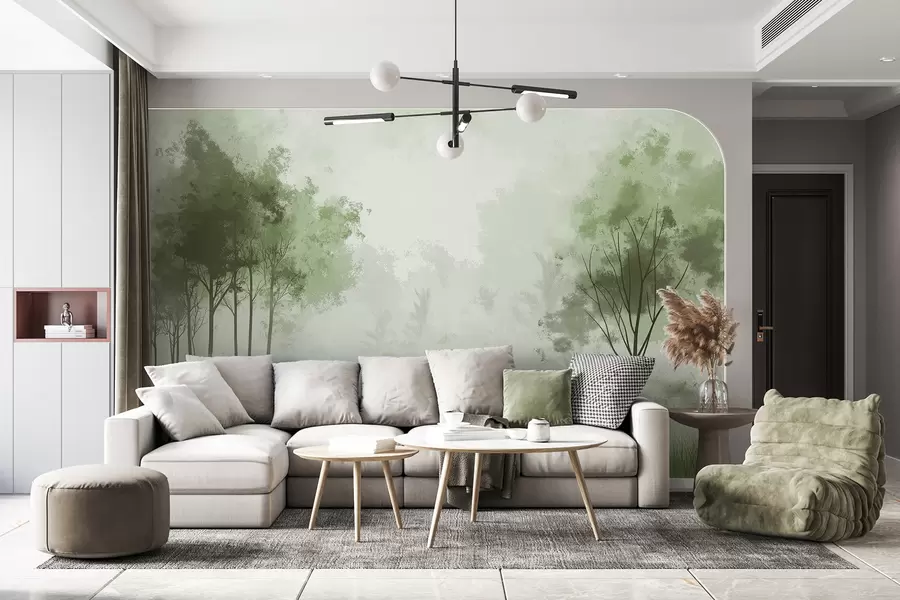 wall murals Пејзажи природе, дрвеће у шуми, грунге текстура, зелене боје w01564v2