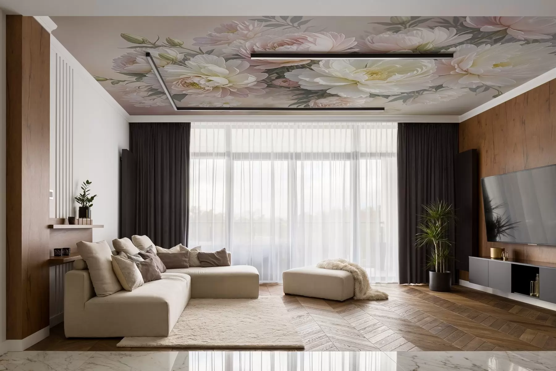 wall murals Букет бујних божура пастелних боја и другог цвећа на мекој, замућеној позадини w08276