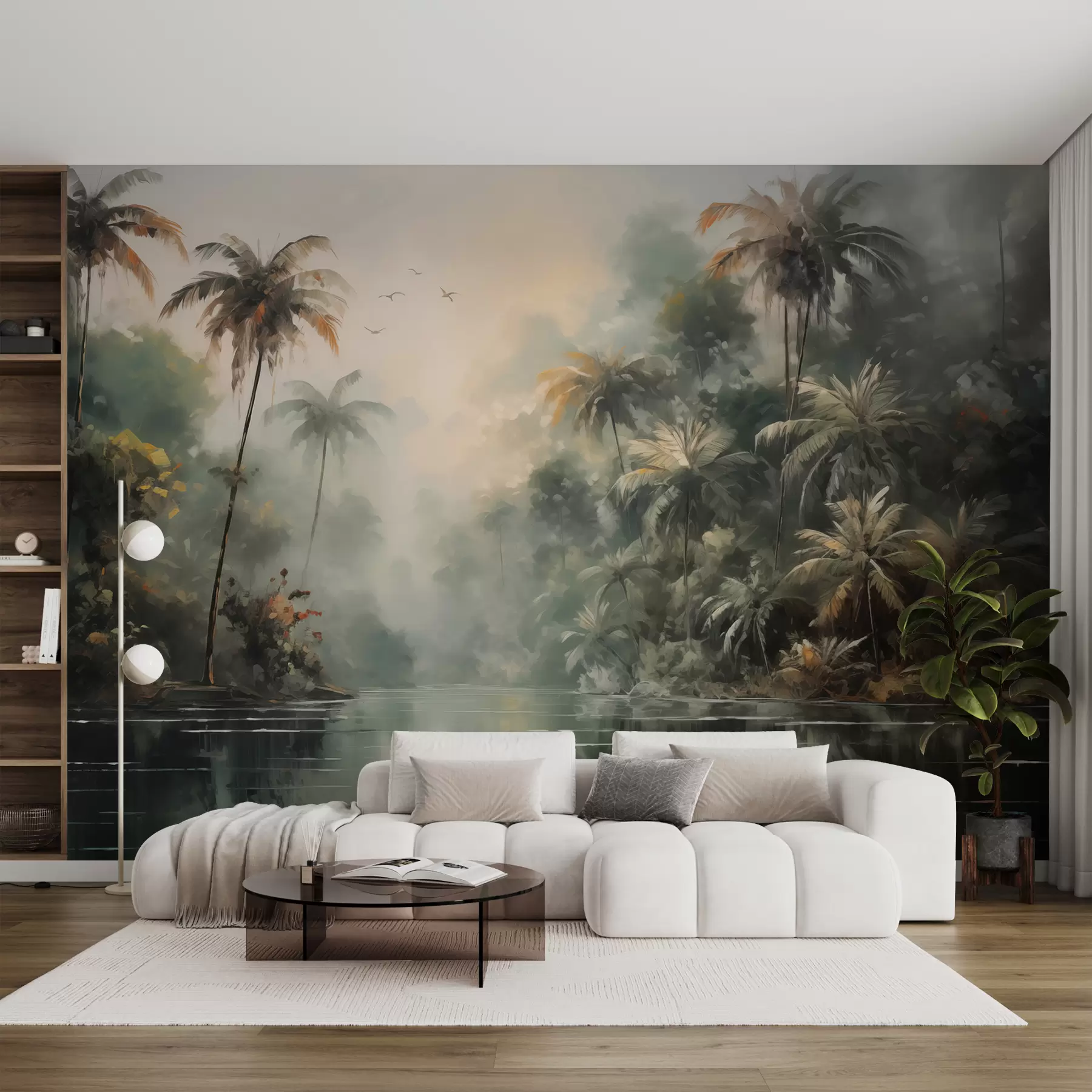 wall murals Џунгла поред језера, палме, вегетација w01613