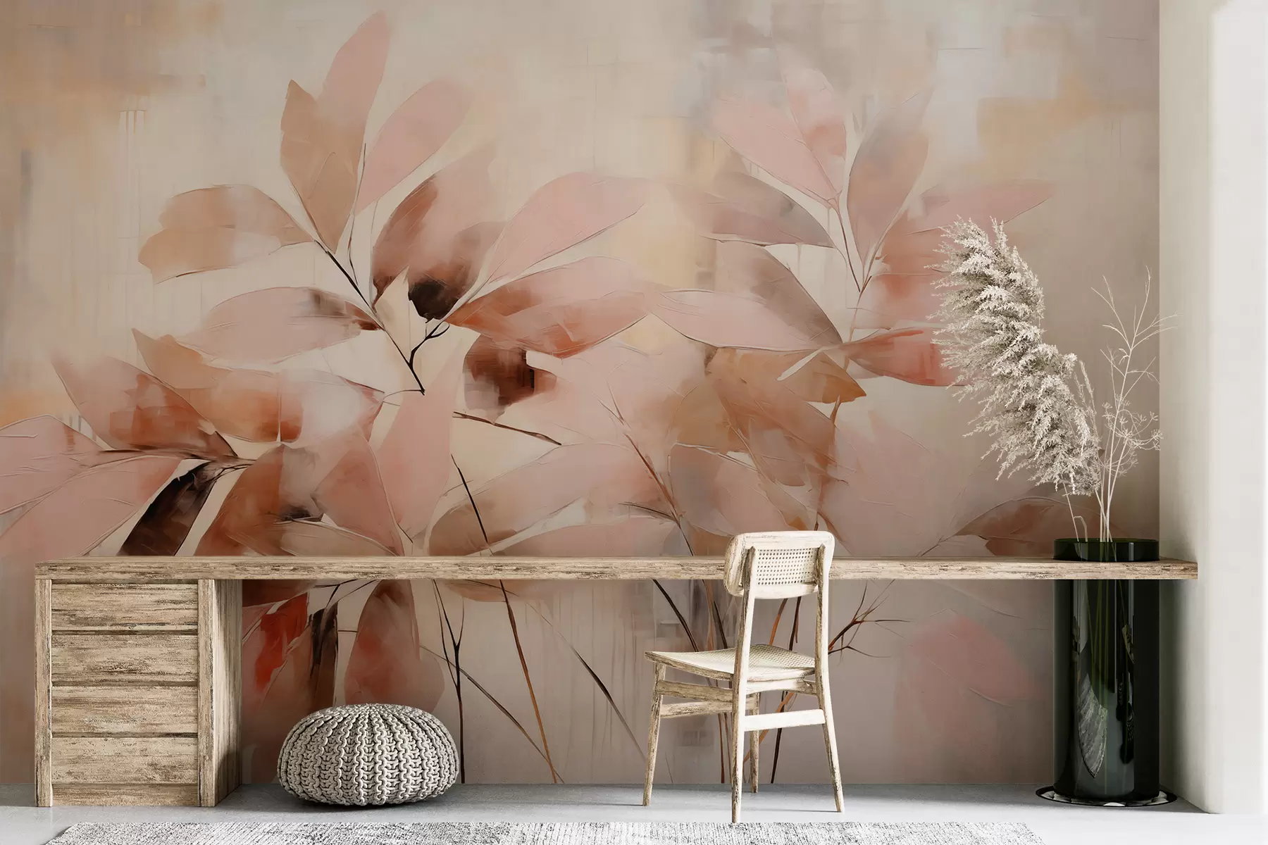 wall murals Гранчице са ружичастим листовима на апстрактној позадини w01617
