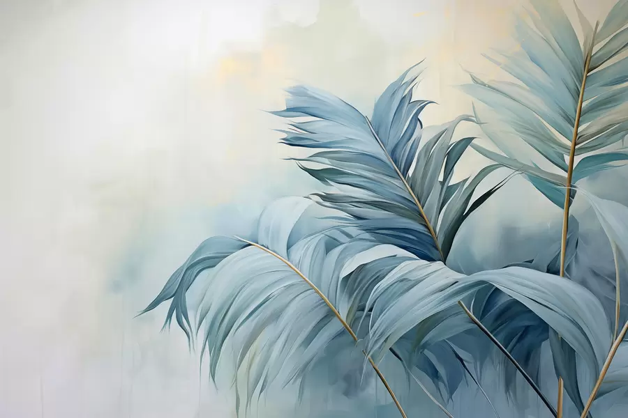 wall murals Плаво палмино лишће против магле w01618