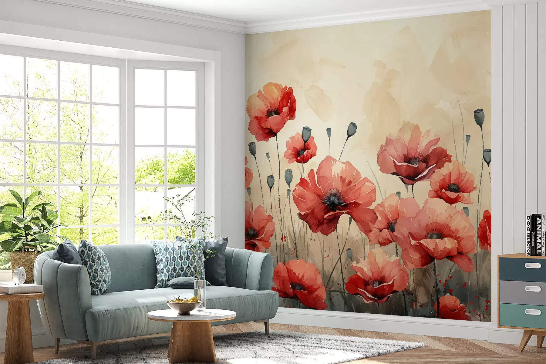 wall murals Акварел црвени макови w01533