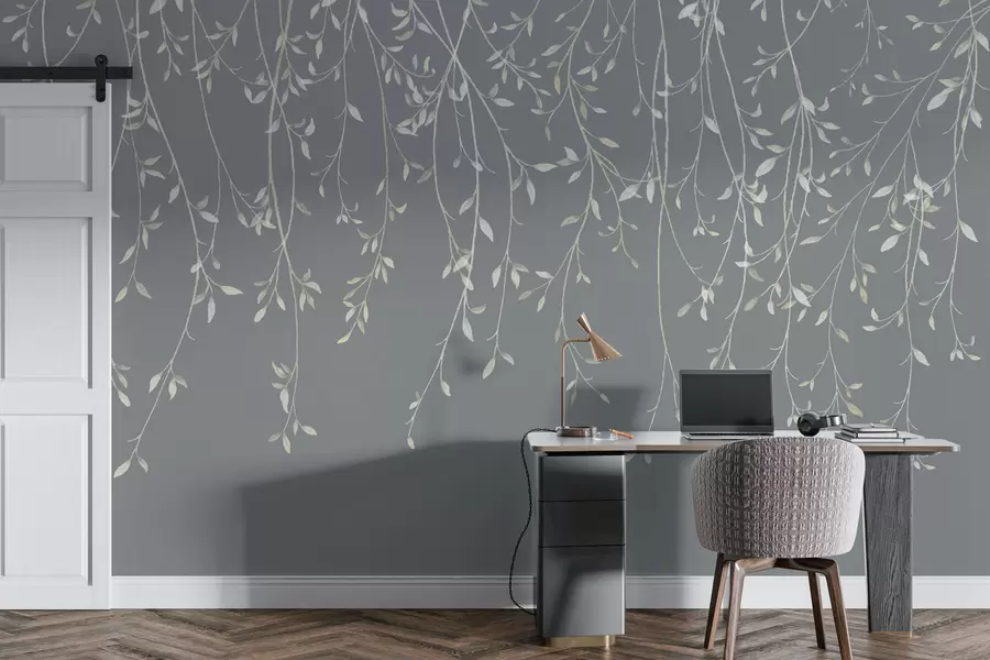wall murals Висеће гране на сивој позадини w01522v1