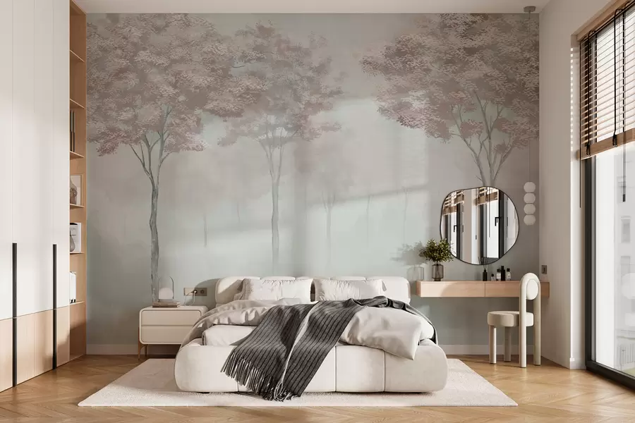 wall murals Силуета магловите шуме у розе и сивим бојама w01599v4