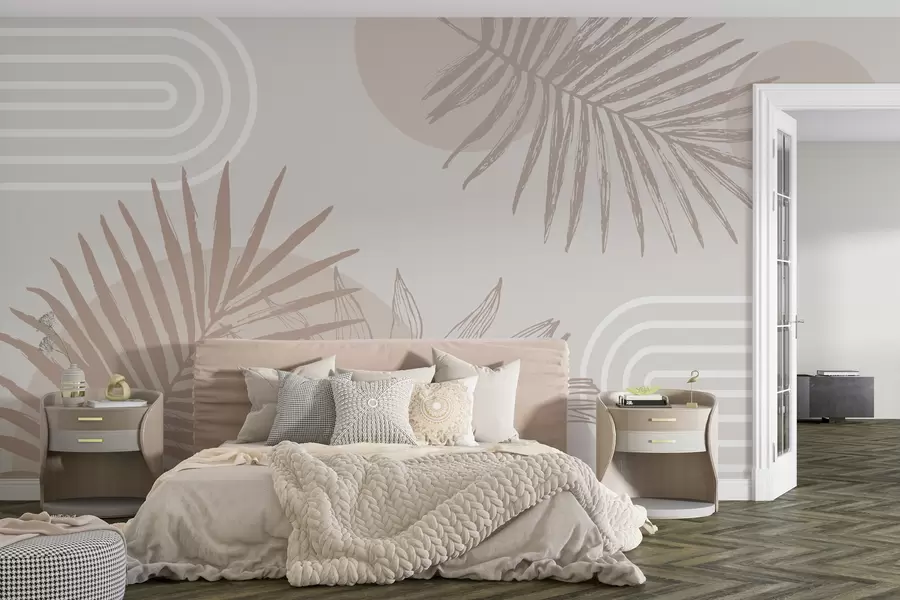 wall murals Геометријске тапете са палминим листовима у бохо стилу w01601