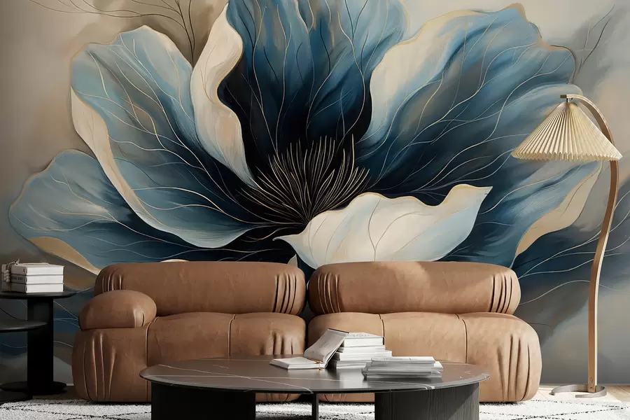 wall murals Велики елегантни цвет са дубоким течним тамноплавим и белим латицама w01538