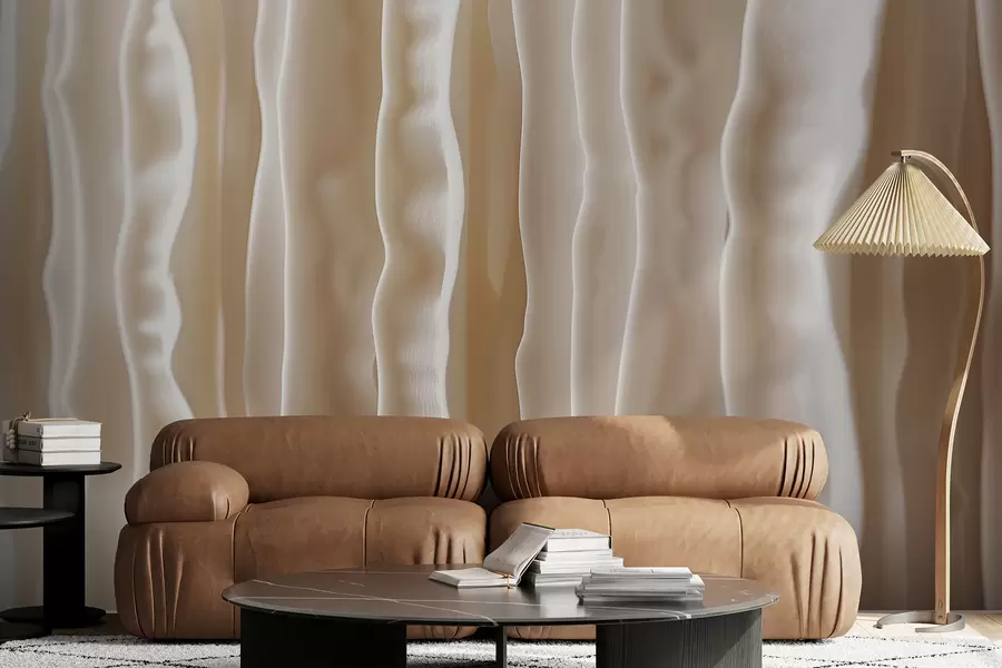 wall murals Апстрактна сцена од органског материјала, урезане 3Д вертикалне пруге у беж боји w01541