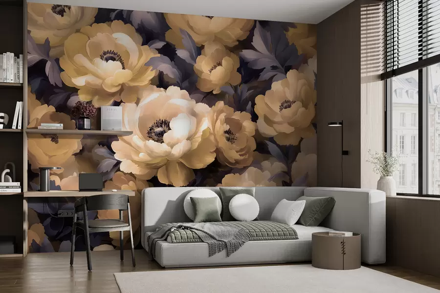 wall murals Стил цветног уља на бази беж и љубичасте боје w01581