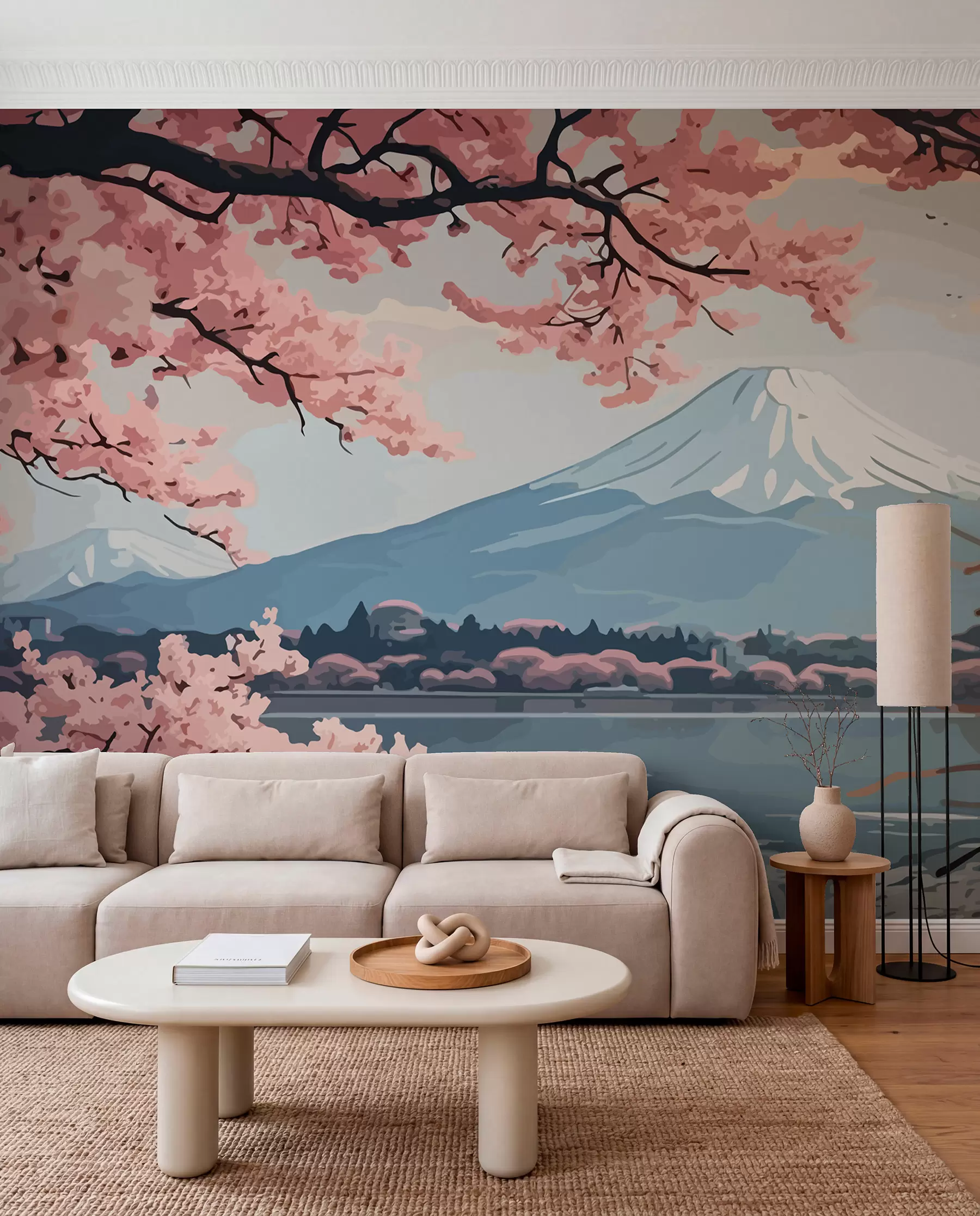 wall murals Сакура, планине, акварел w01664