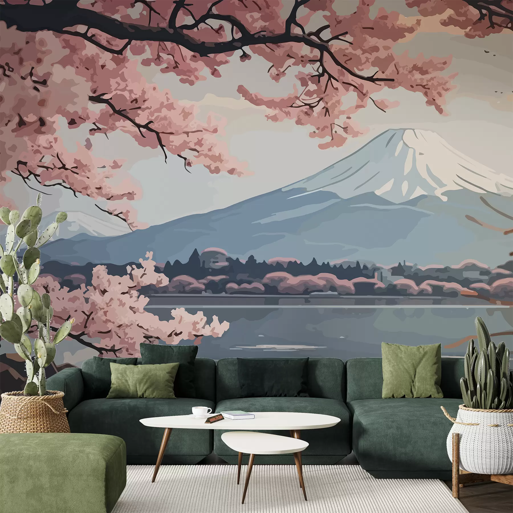 wall murals Сакура, планине, акварел w01664