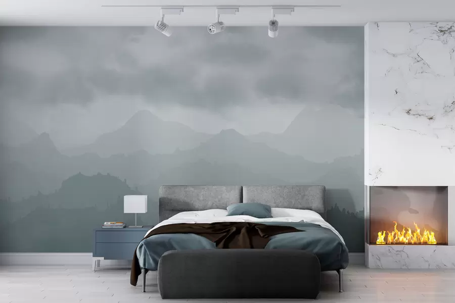 wall murals Магловите планине са плавим облацима на небу w01637v2