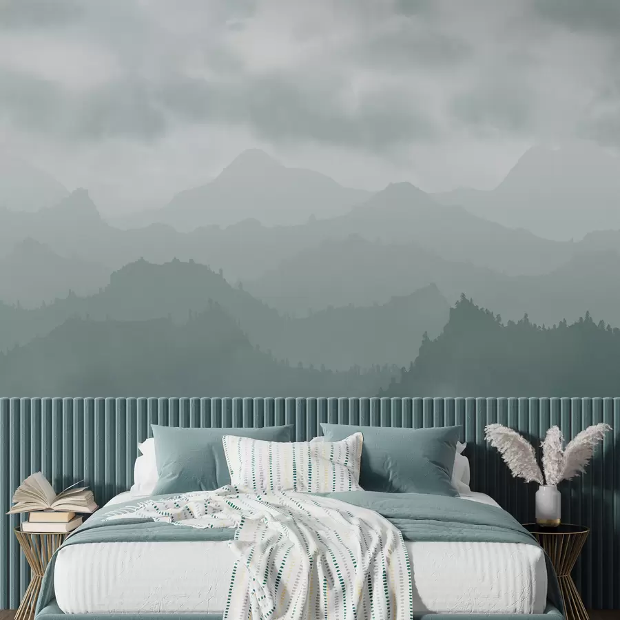 wall murals Магловите планине са плавим облацима на небу w01637v2