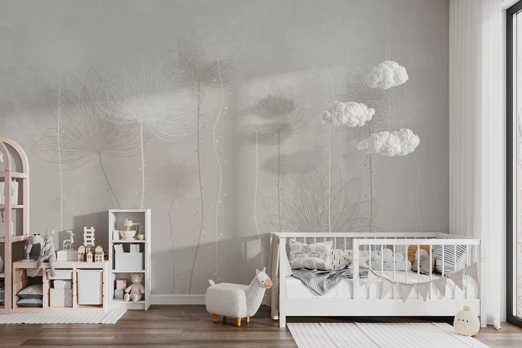 wall murals Нежно цвеће на нежној беж позадини w01645v2