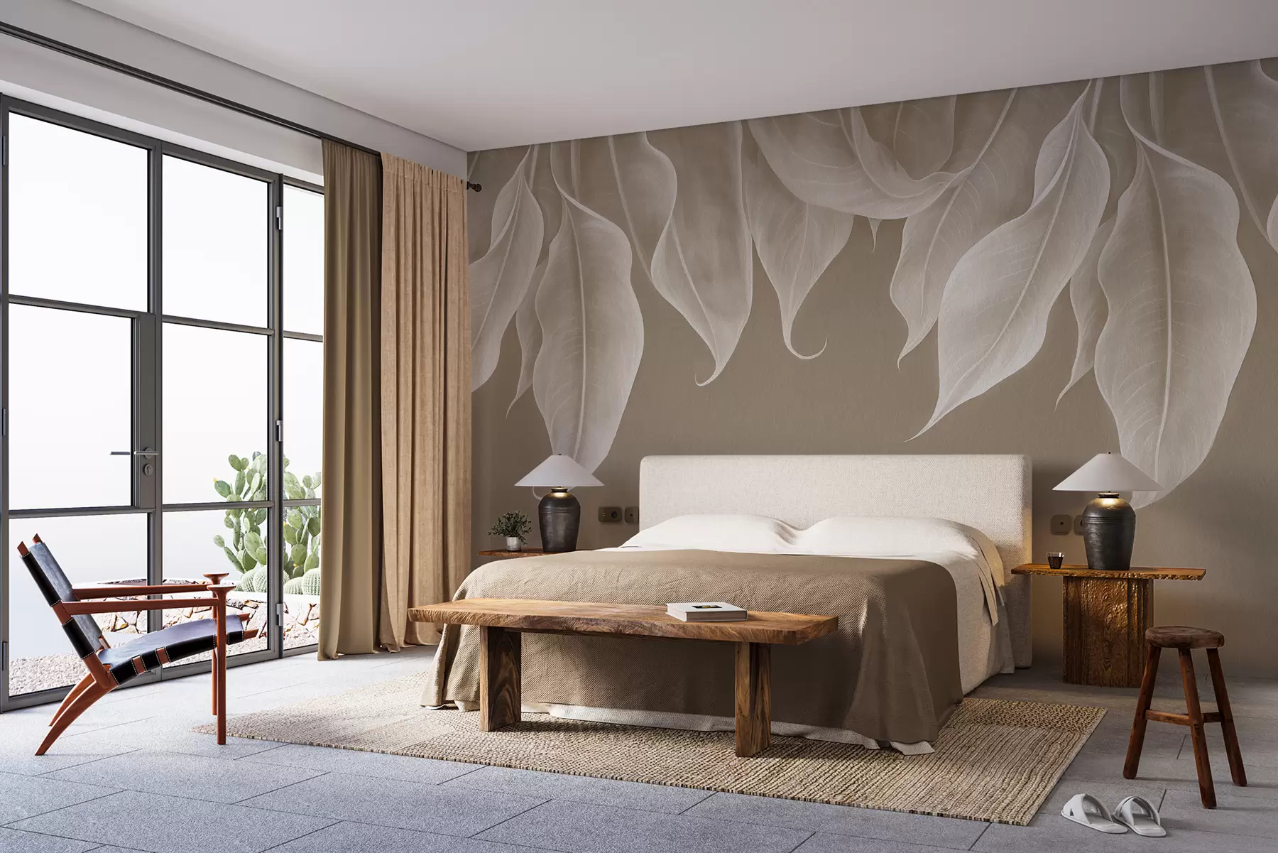 wall murals виси велики листови у беж боји w01680