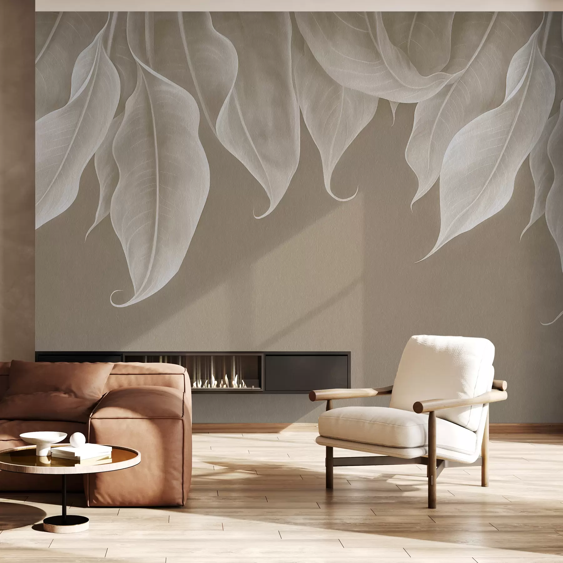 wall murals виси велики листови у беж боји w01680