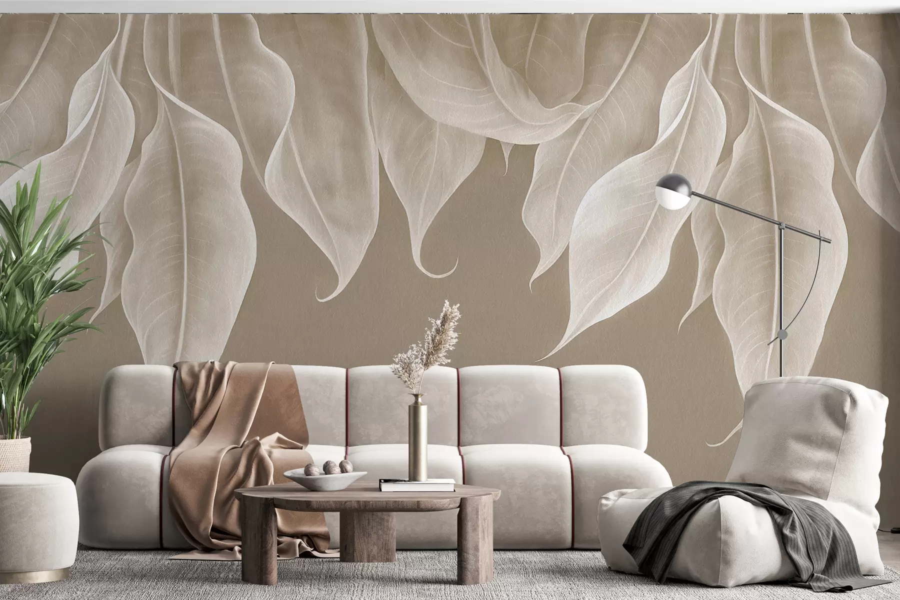 wall murals виси велики листови у беж боји w01680