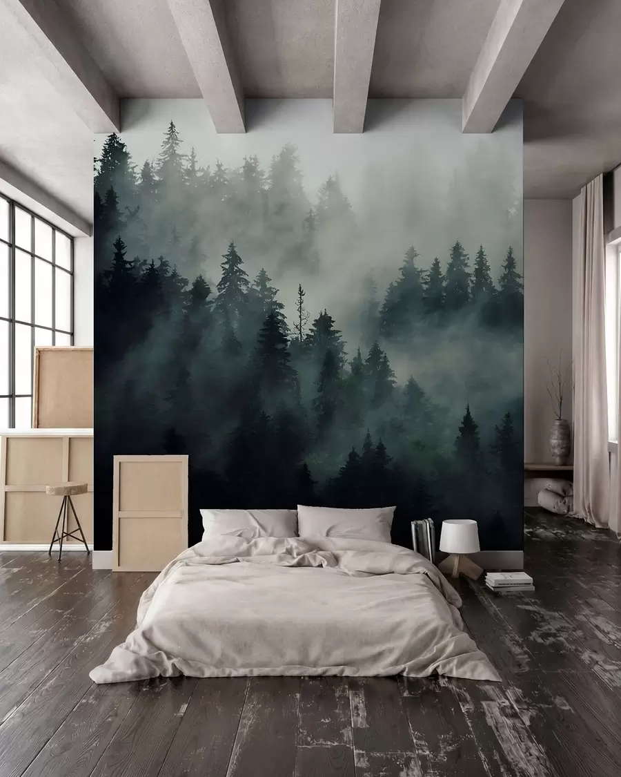 wall murals Магловито јутро, шума u36439