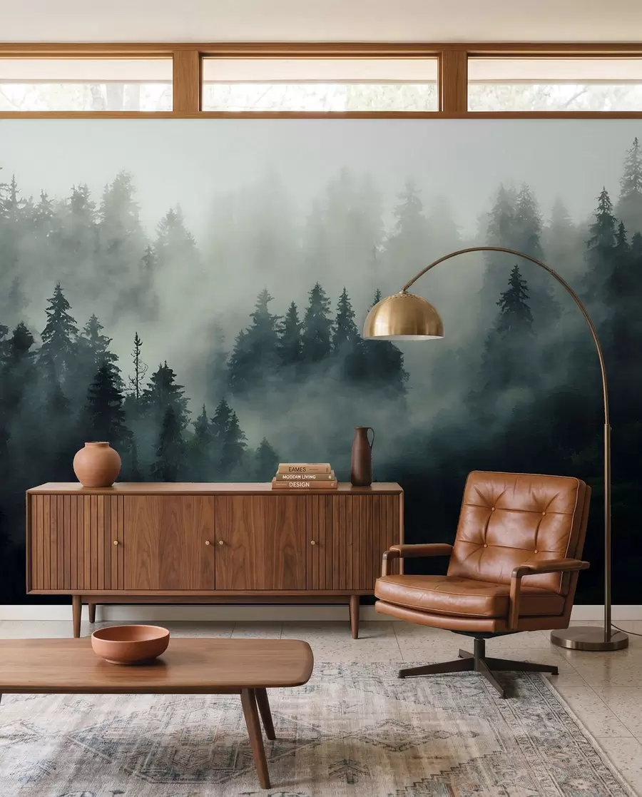 wall murals Магловито јутро, шума u36439