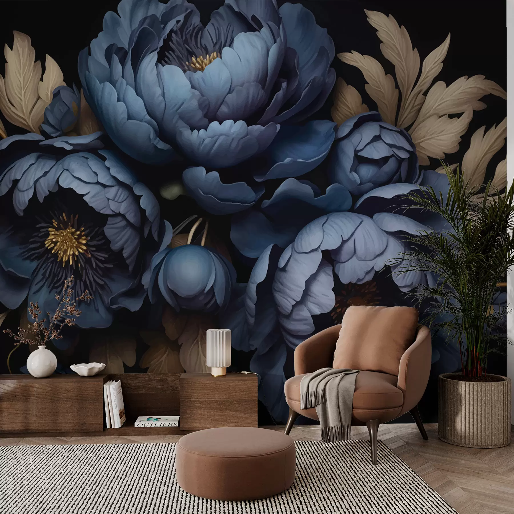 wall murals Плави божури w01131