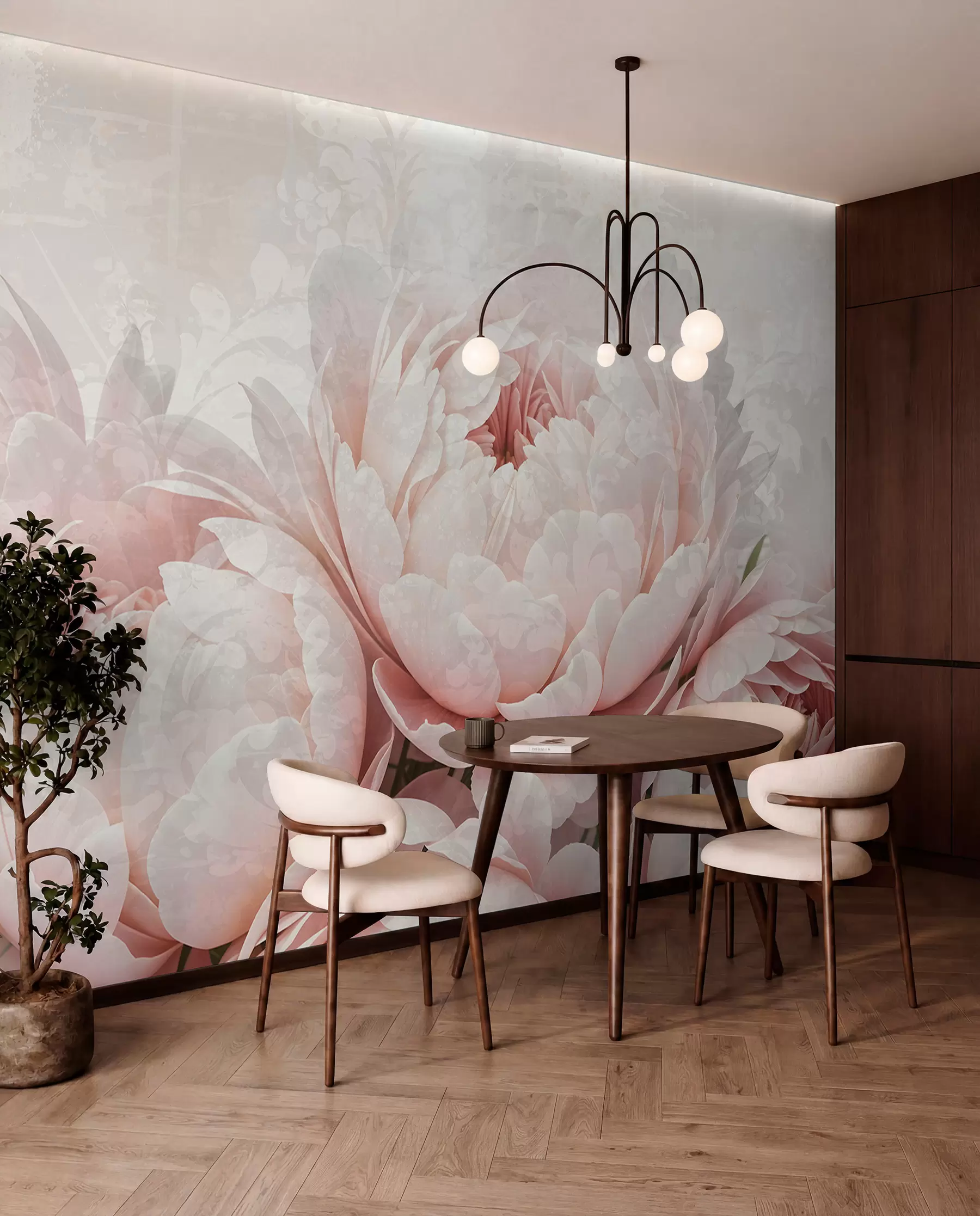 wall murals Нежни ружичасти божури са деликатним латицама на светлој текстурној винтаге позадини w08312
