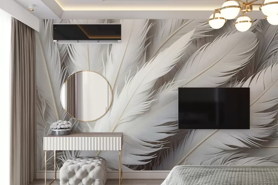 wall murals Меко, пухасто бело перје са деликатном, танком текстуром на светлој позадини w08319
