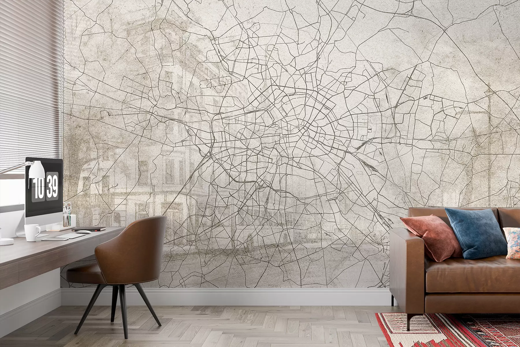 wall murals Мапа града Берлина, цртање линија, архитектура, Немачка, беж боје w01696