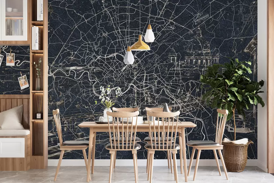 wall murals Мапа града Рима, цртање линија, архитектура, Италија, тамне боје w01698v1