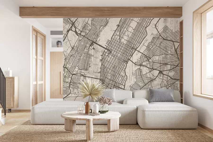wall murals Мапа града Њујорка, цртање линија, архитектура, беж боје w01699