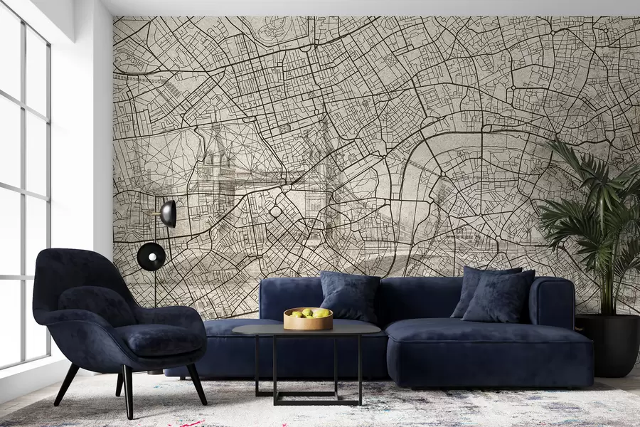 wall murals Мапа града Лондона, цртање линија, архитектура, беж боје w01702