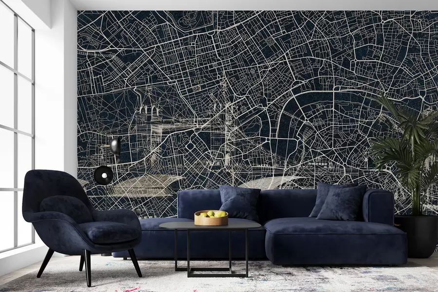 wall murals Мапа града Лондона, цртање линија, архитектура, тамне боје w01702v1