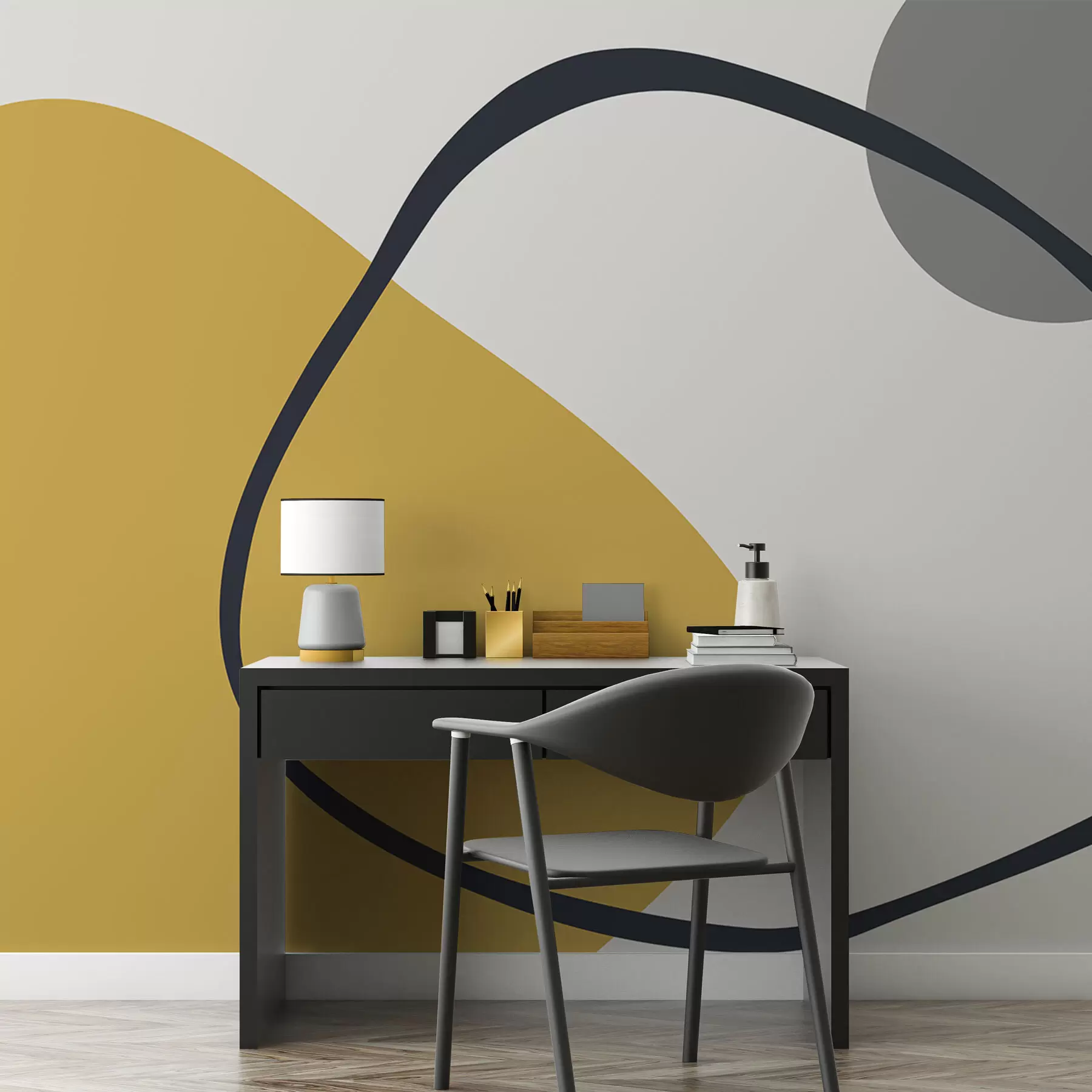 wall murals Геометријски жути и сиви облици на светлој позадини w01687