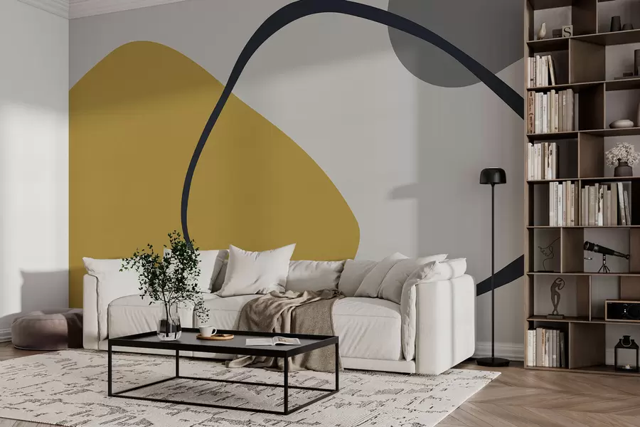 wall murals Геометријски жути и сиви облици на светлој позадини w01687