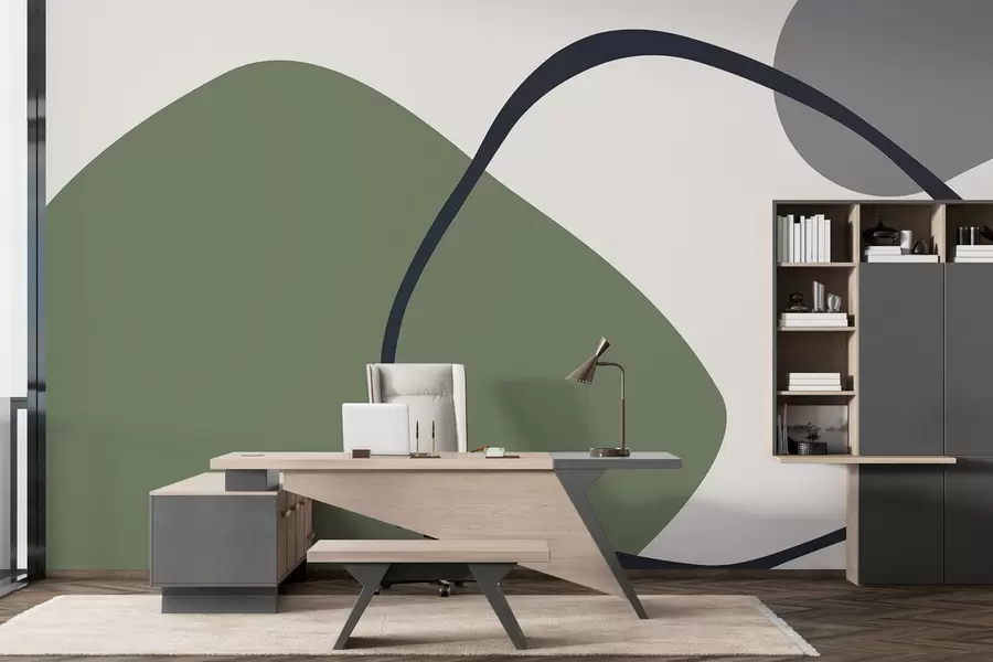 wall murals Геометријски зелени и сиви облици на светлој позадини w01687v1