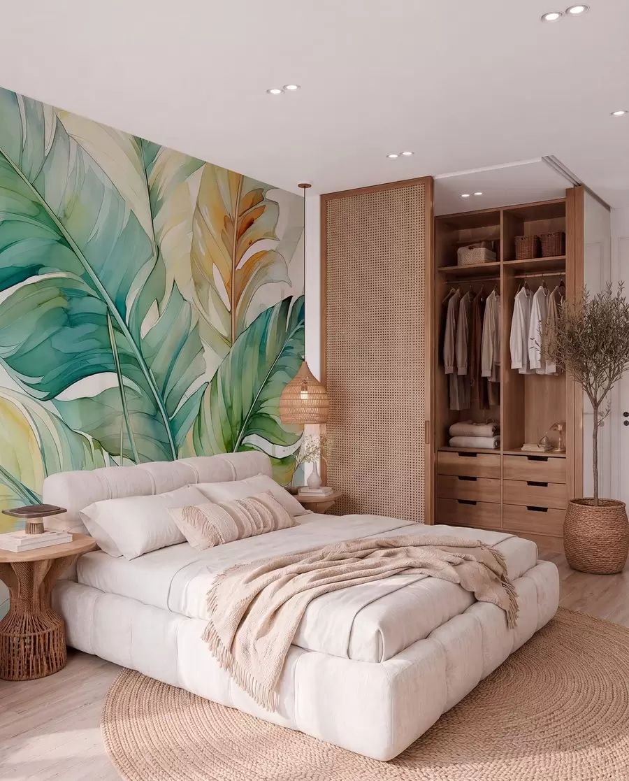 wall murals Тропско лишће банане палме влажно акварел w01775
