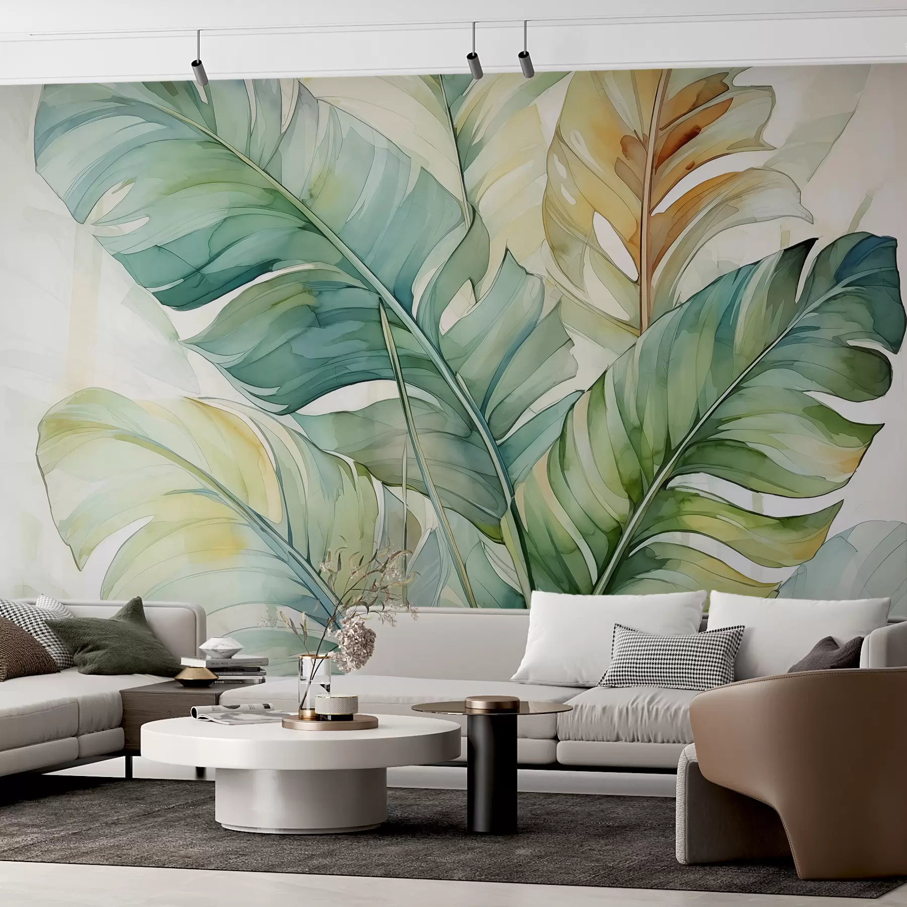 wall murals Тропско лишће банане палме влажно акварел w01775