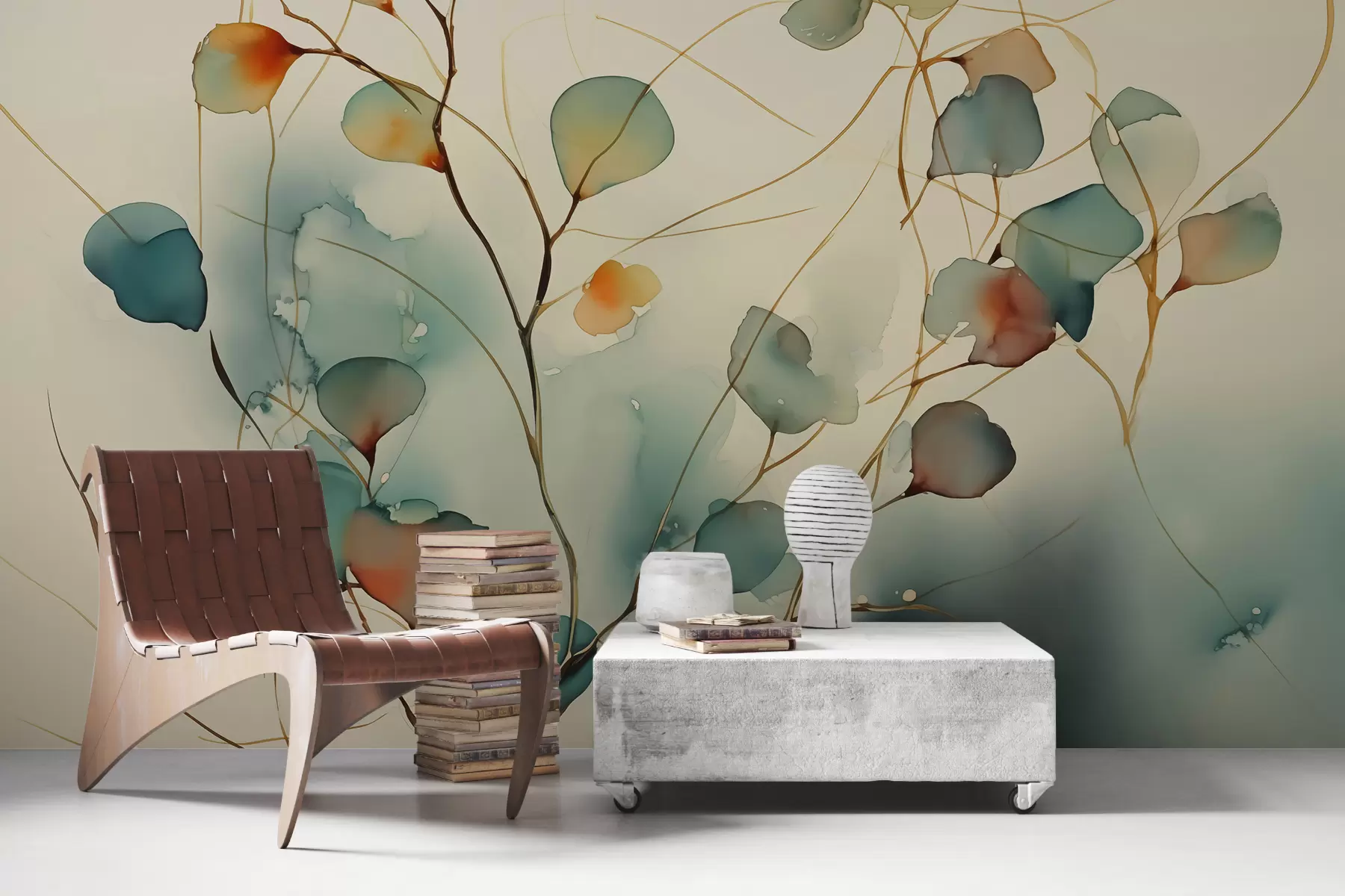 wall murals Апстрактне гране са листовима замагљеним влажним акварелом w01779