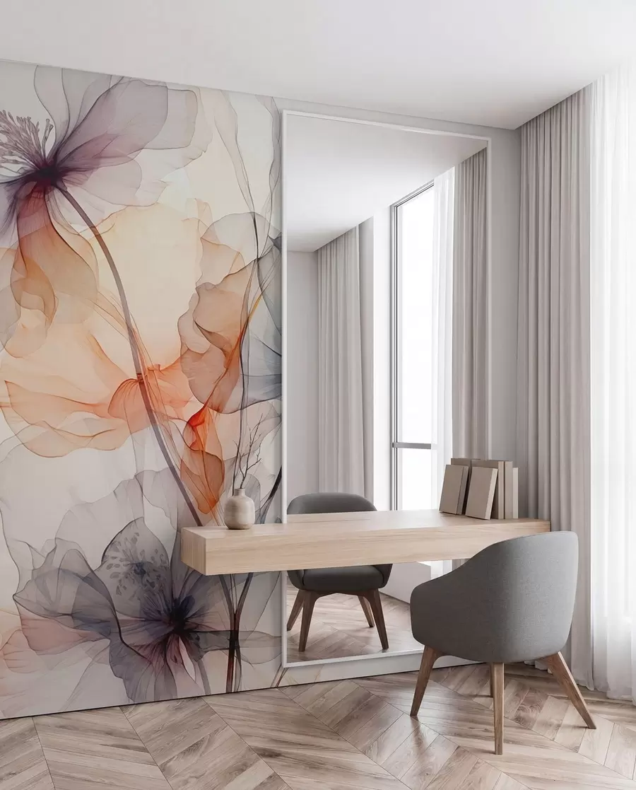 wall murals Апстрактно прозирно цвеће течни акварел w01781