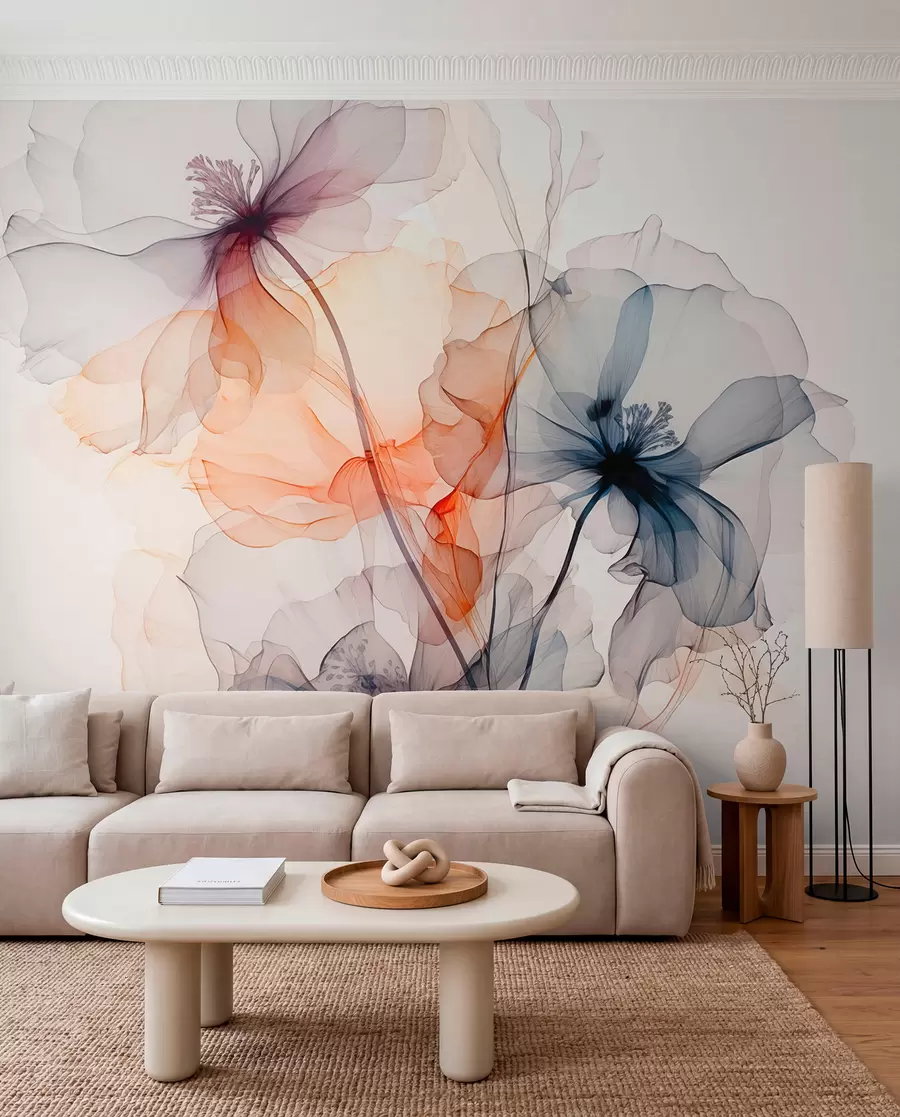 wall murals Апстрактно прозирно цвеће течни акварел w01781