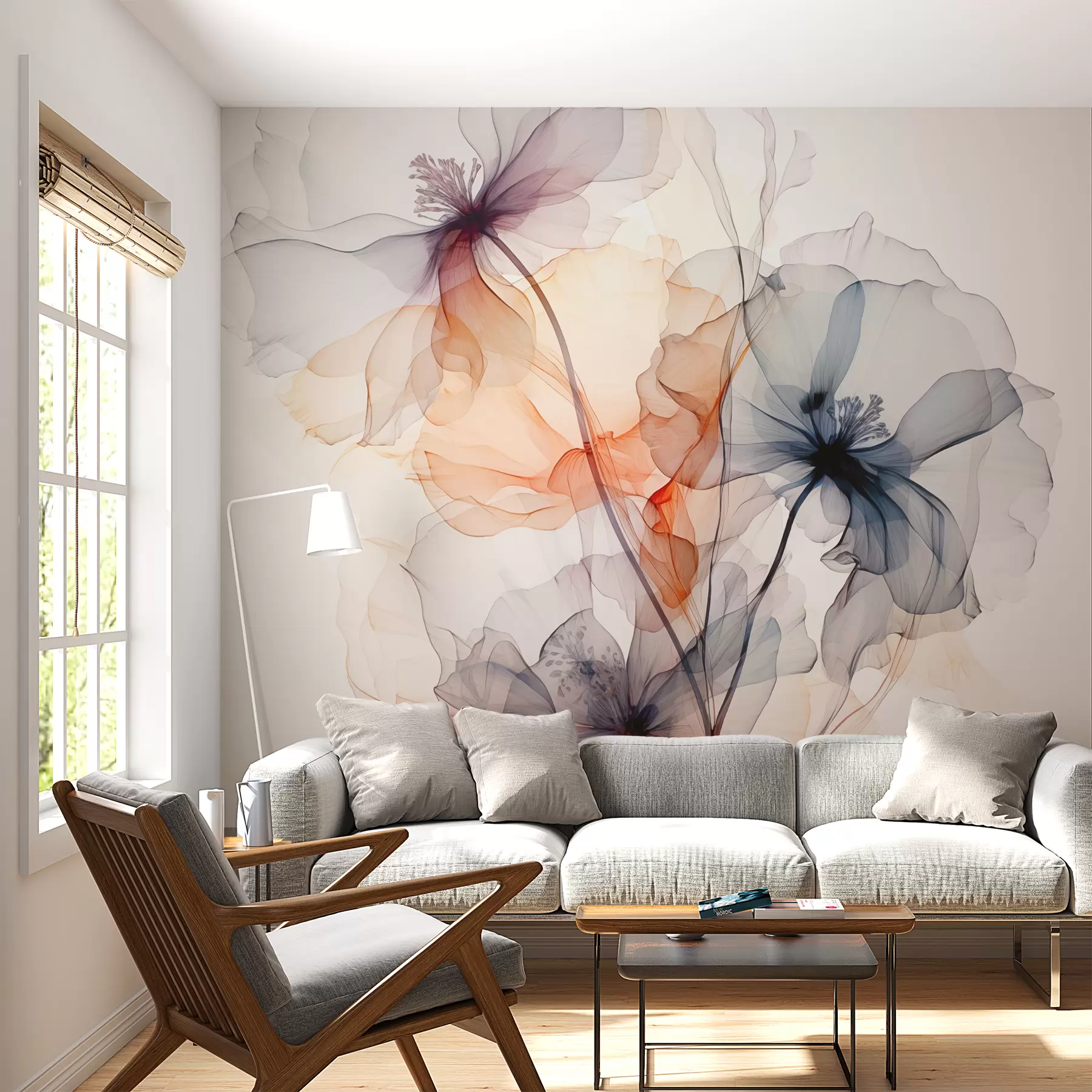 wall murals Апстрактно прозирно цвеће течни акварел w01781
