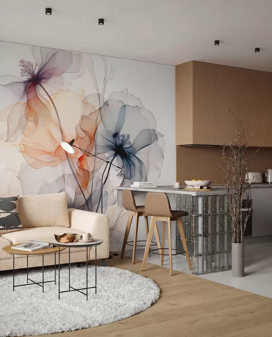 wall murals Апстрактно прозирно цвеће течни акварел w01781