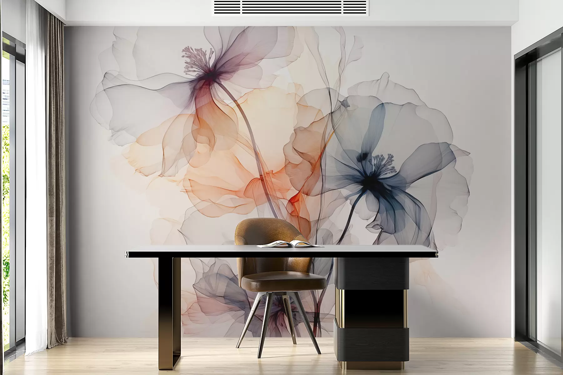 wall murals Апстрактно прозирно цвеће течни акварел w01781