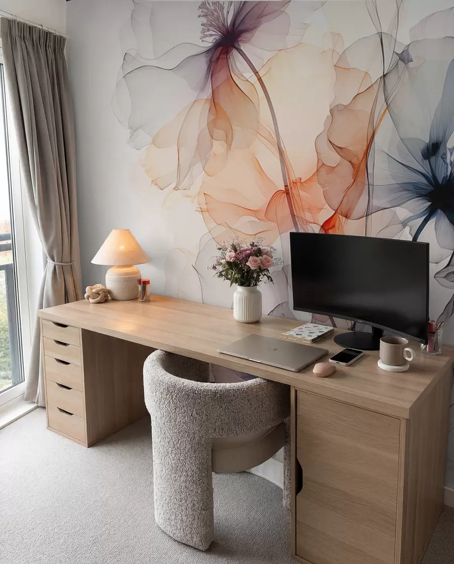 wall murals Апстрактно прозирно цвеће течни акварел w01781