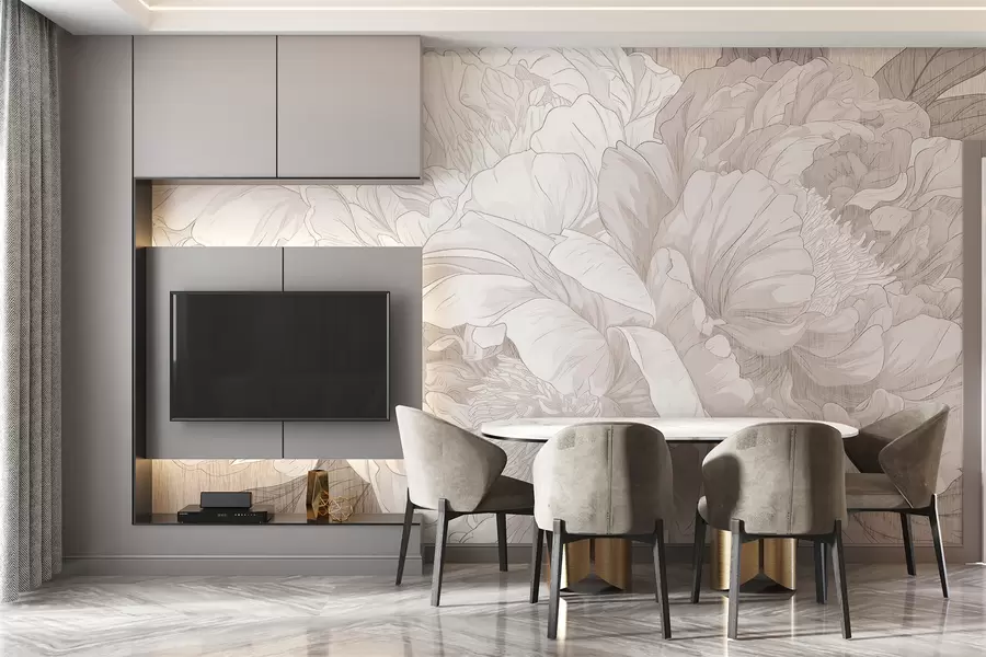 wall murals Текстурирани велики цветови божура у беж нијансама w01141