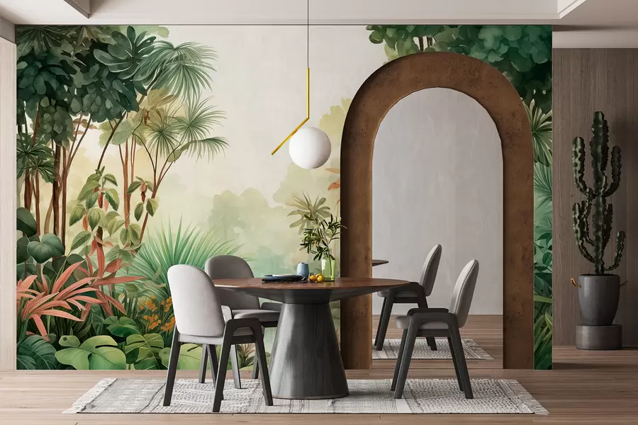 wall murals Акварел шума џунгле, палме, језеро, зеленило w01784
